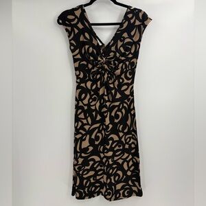 London times Y2K 2000s Vintage Cap Sleeve Midi Dress Abstract Print Ruched sz 4